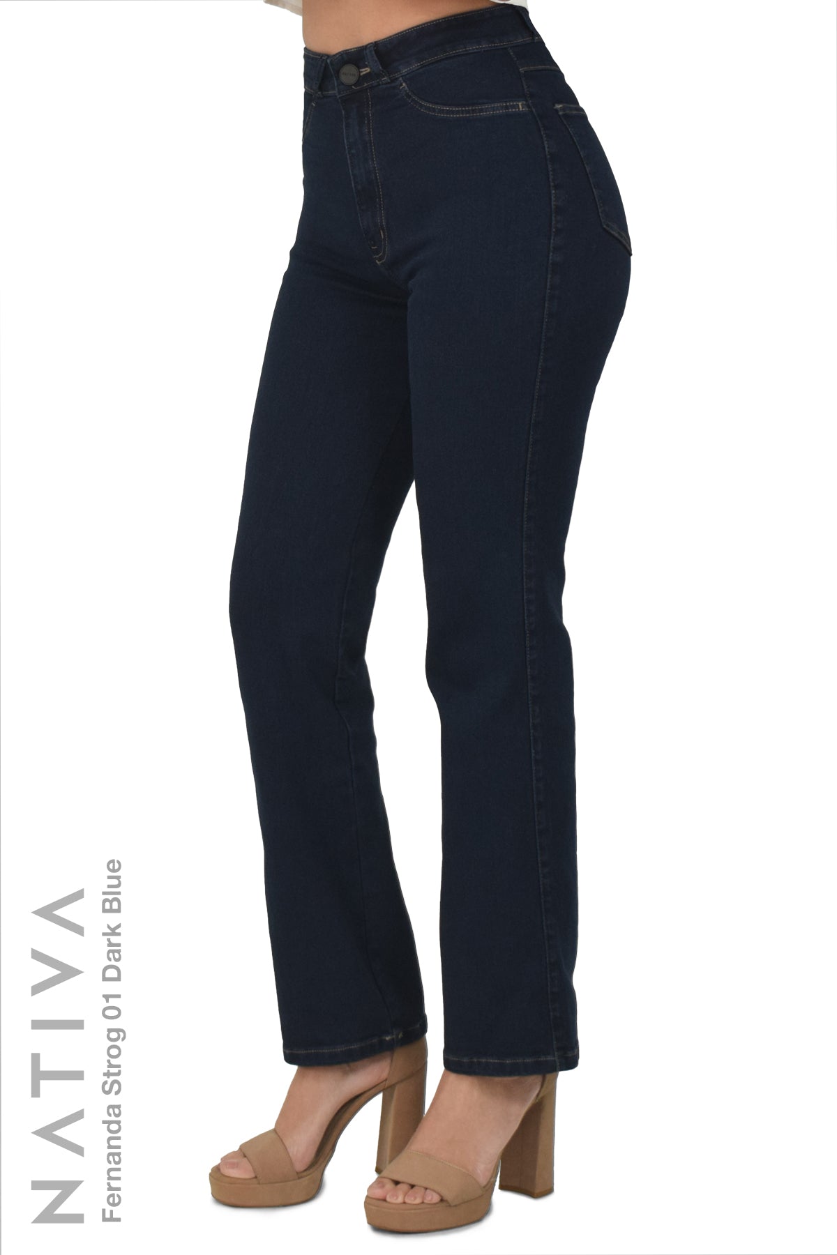STRAIGHT JEANS, FERNANDA STRONG 01 DARK BLUE. Talle Alto. Con tejidos ESFD (Extreme Stretch Flattering Denim). Cintura Ajustable PERFECT FIT®
