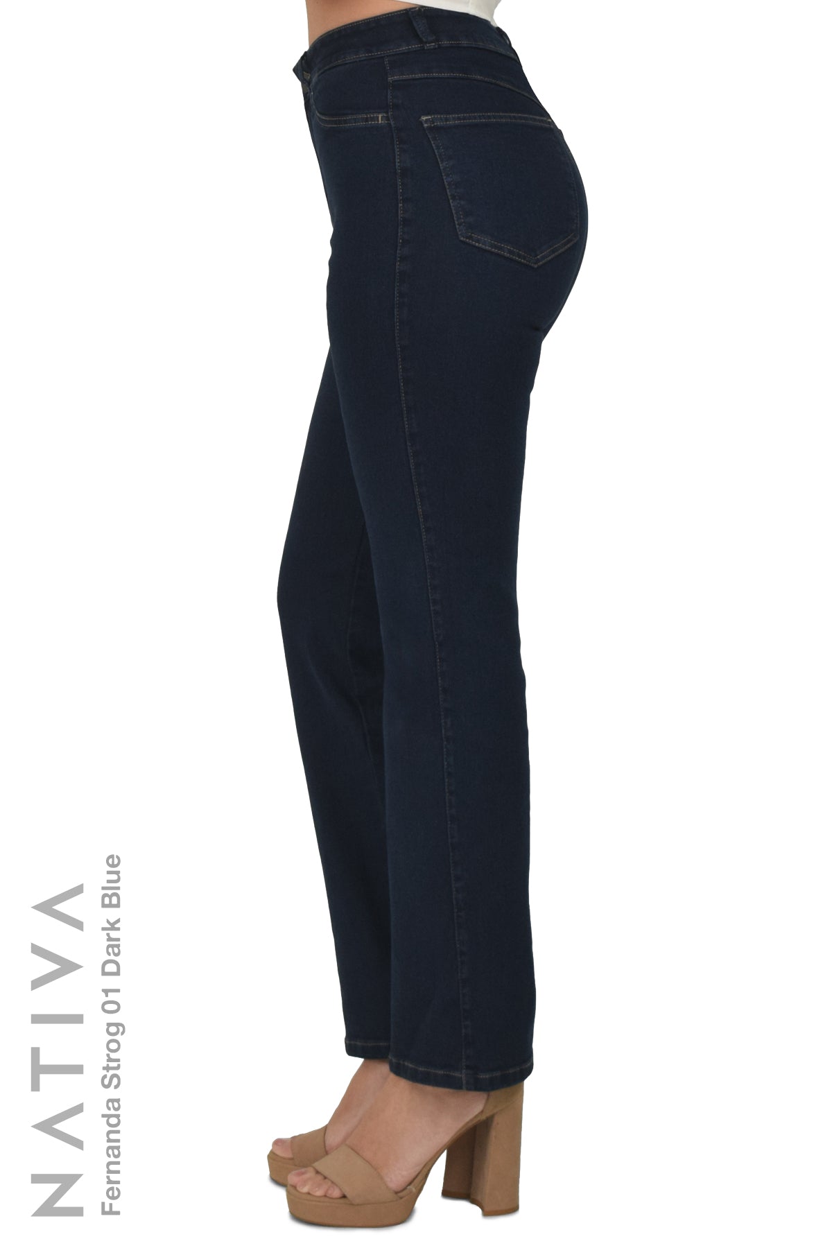 STRAIGHT JEANS, FERNANDA STRONG 01 DARK BLUE. Talle Alto. Con tejidos ESFD (Extreme Stretch Flattering Denim). Cintura Ajustable PERFECT FIT®