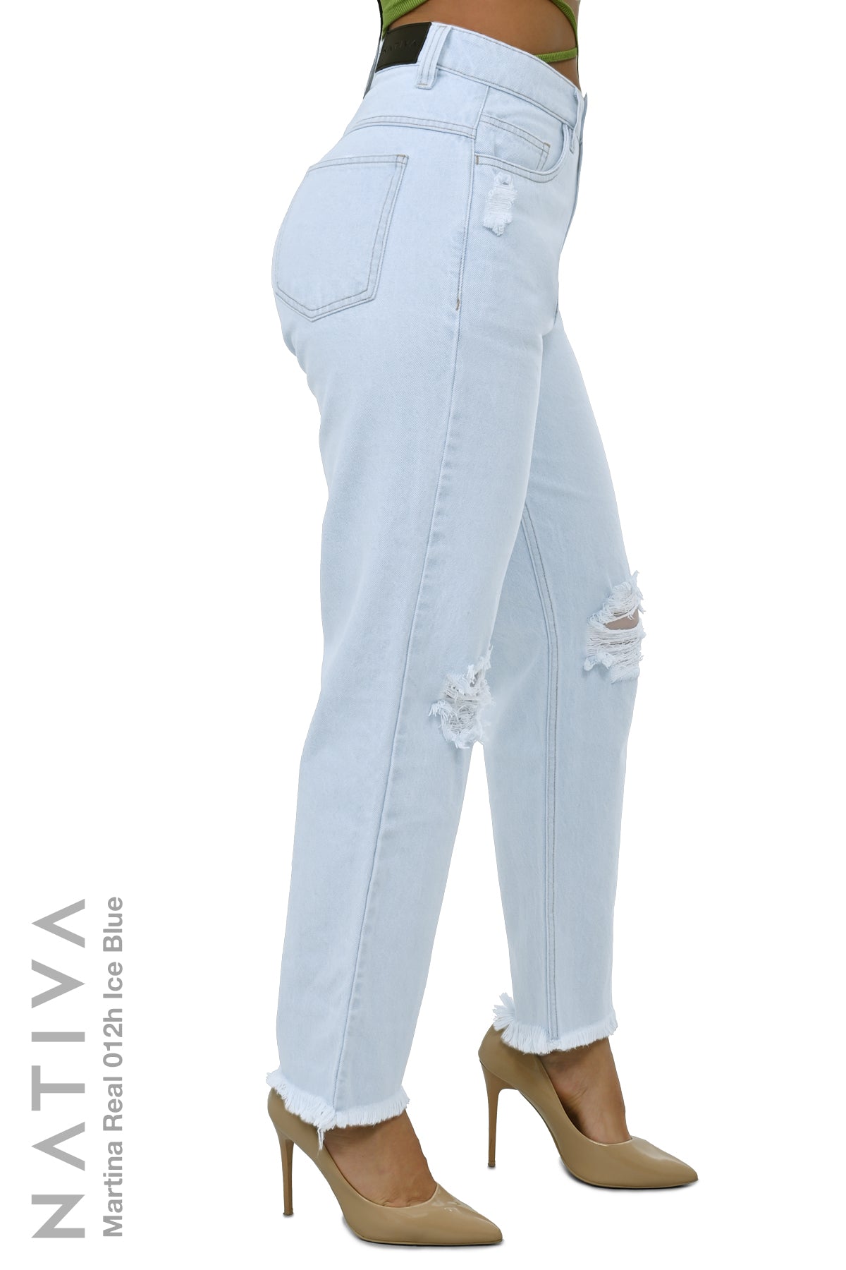 MOM JEANS TRUE DENIM, MARTINA REAL 012H ICE BLUE, Talle Alto. 100% Algodón Nativo Virgen. Auténtico e Interminable