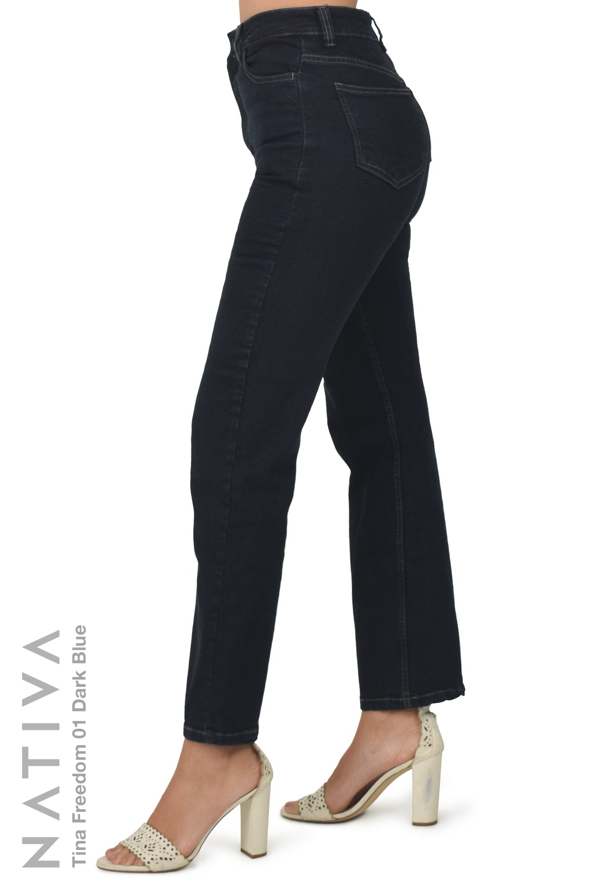 STRAIGHT JEANS, TINA FREEDOM 01 DARK BLUE. Talle Alto. Con tejidos ESFD (Extreme Stretch Flattering Denim). Cintura Ajustable PERFECT FIT®