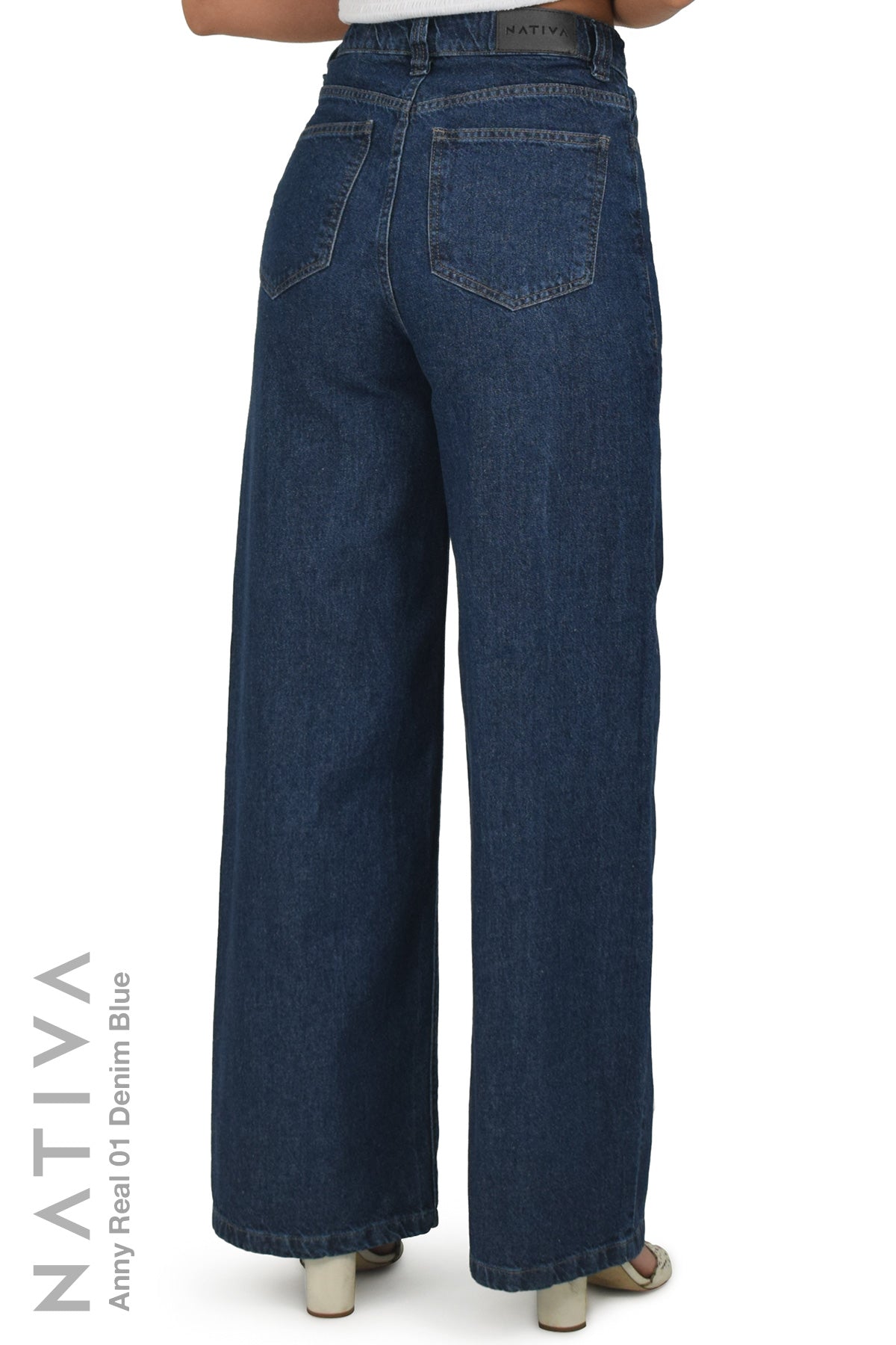 WIDE LEG True Denim Jeans, ANNY REAL 01 DENIM BLUE. Talle Alto. Auténtico e Interminable. Cintura Ajustable PERFECT FIT®