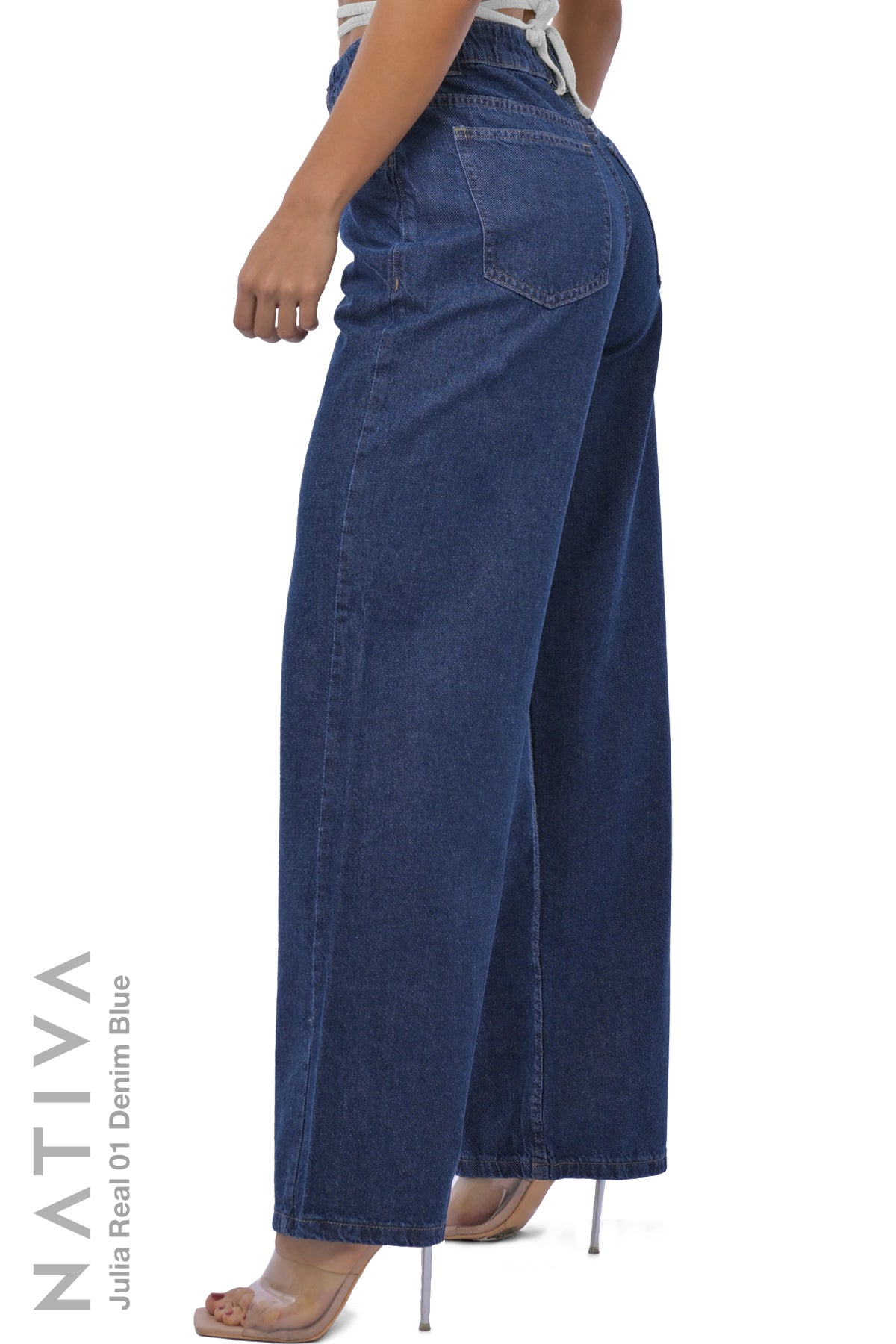 WIDE LEG True Denim Jeans, JULIA REAL 01 DENIM BLUE. Talle Alto. Auténtico e Interminable. Cintura Ajustable PERFECT FIT®